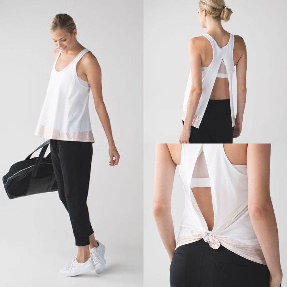 Lululemon All Tied Up Rose Gold Stripe White Sleeveless Tank Top Sz